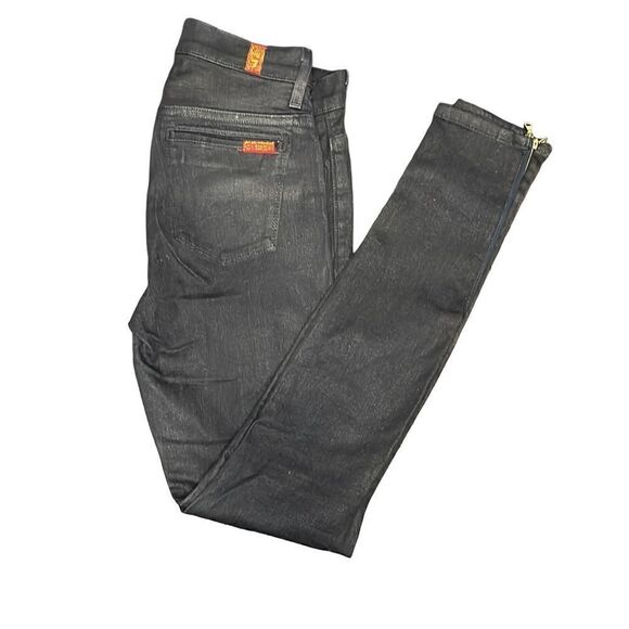 7 For All Mankind coated black skinny jeans, Size 26 - Picture 4 of 13